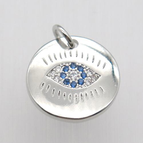 copper eye pendant pave zircon, platinum plated