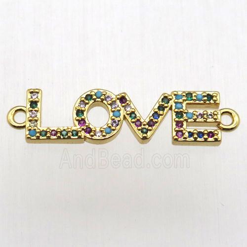 copper LOVE connector pave zircon, gold plated