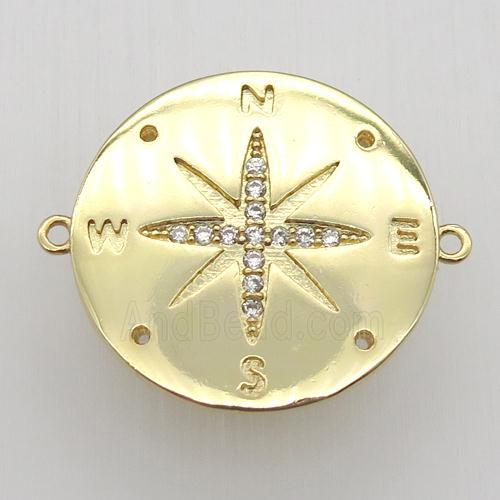 copper pendant pave zircon, compass, gold plated