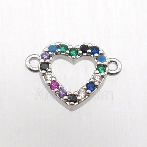 copper heart connector pave zircon, platinum plated