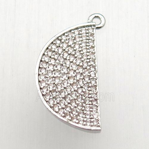 copper moon pendant pave zircon, platinum plated