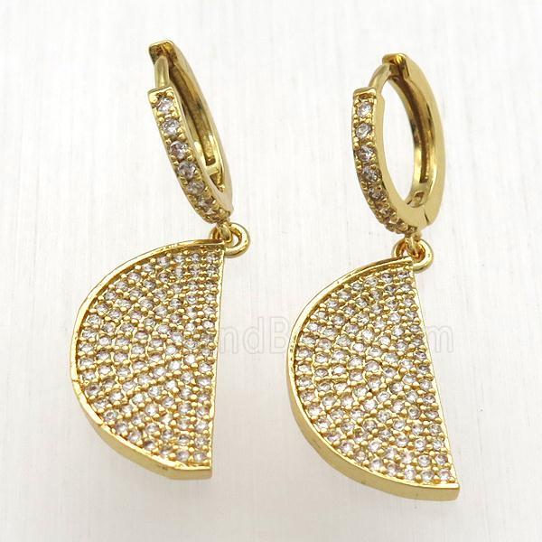copper moon Hoop Earrings pave zircon, gold plated