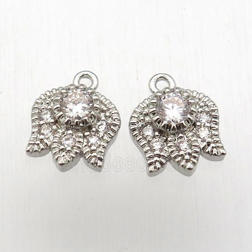 copper lotus pendant pave zircon, platinum plated