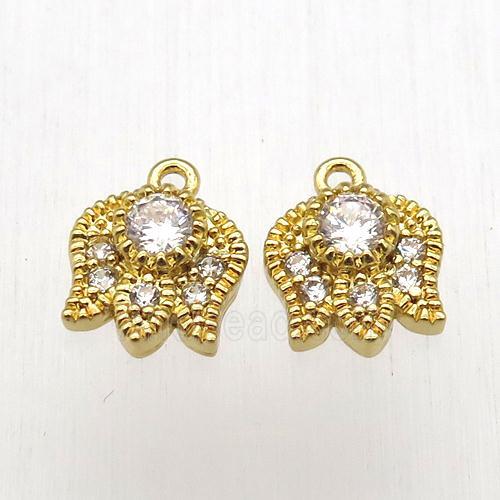 copper lotus pendant pave zircon, gold plated