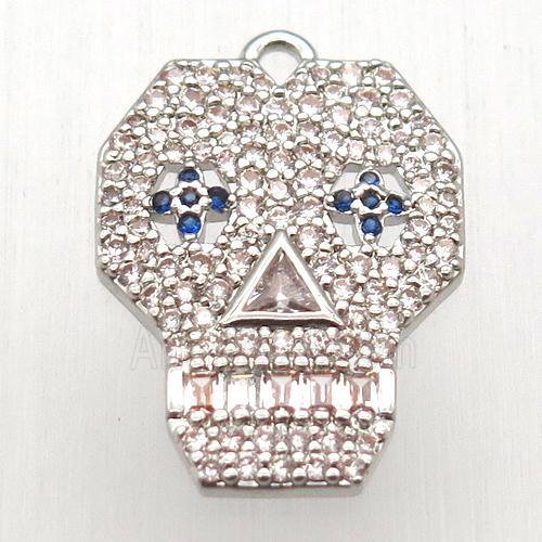 copper skull pendant pave zircon, platinum plated