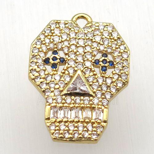 copper skull pendant pave zircon, gold plated