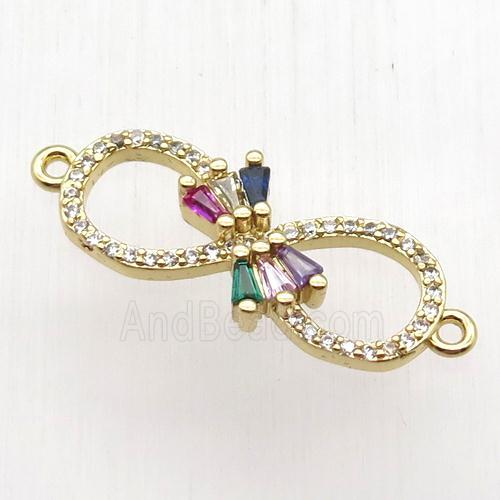 copper Infinity connector paved zircon, gold plated