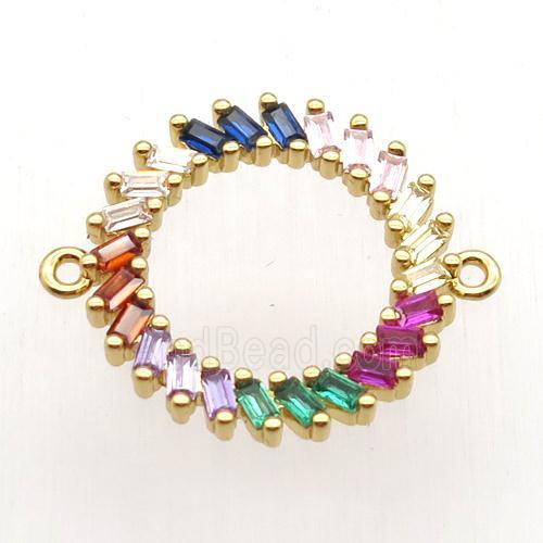 copper circle connector paved zircon, gold plated
