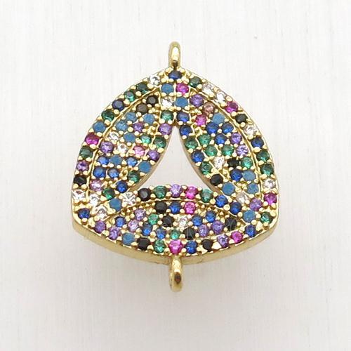 copper triangle connector paved zircon, gold plated