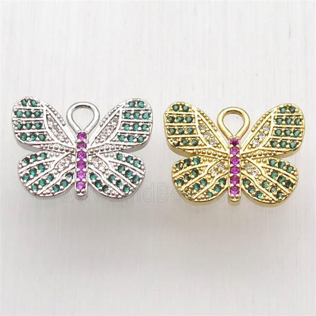 copper butterfly pendant paved zircon, mixed color