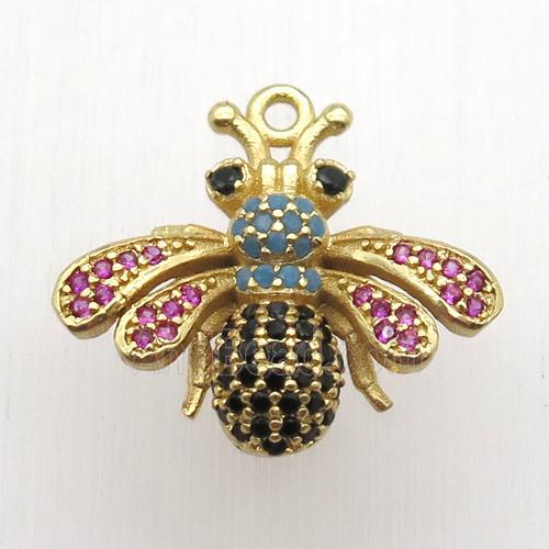 copper honeybee pendant paved zircon, gold plated