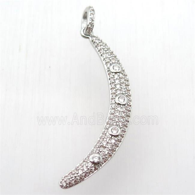copper moon pendant paved zircon, platinum plated