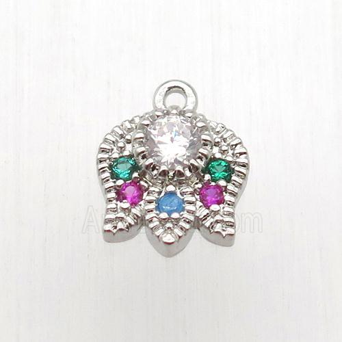 copper lotus pendant paved zircon, platinum plated