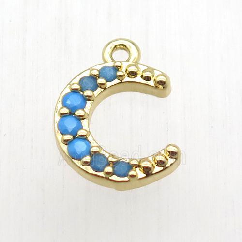 copper crescent moon pendant paved zircon, gold plated