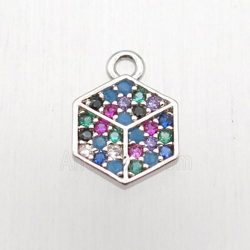 copper hexagon pendant paved zircon, platinum plated