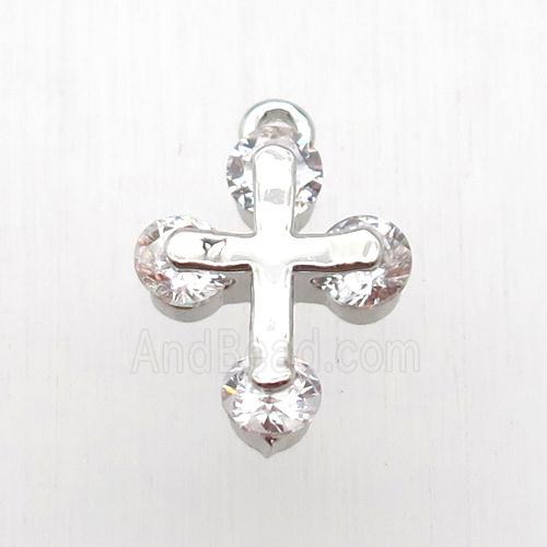 copper cross pendant paved zircon, platinum plated