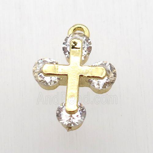copper cross pendant paved zircon, gold plated