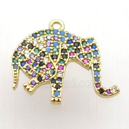 copper elephant pendant paved zircon, gold plated