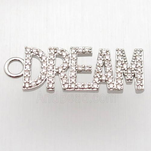 copper DREAM pendant paved zircon, platinum plated