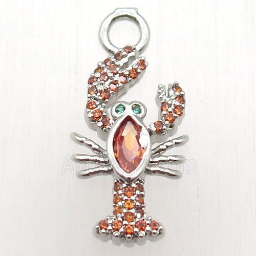 copper pendant paved zircon, zodiac crab, platinum plated