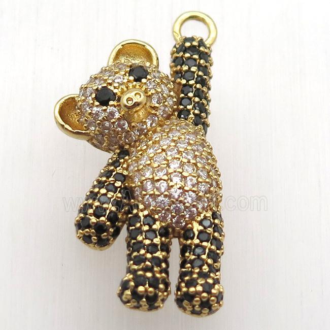 copper panda pendant paved zircon, gold plated