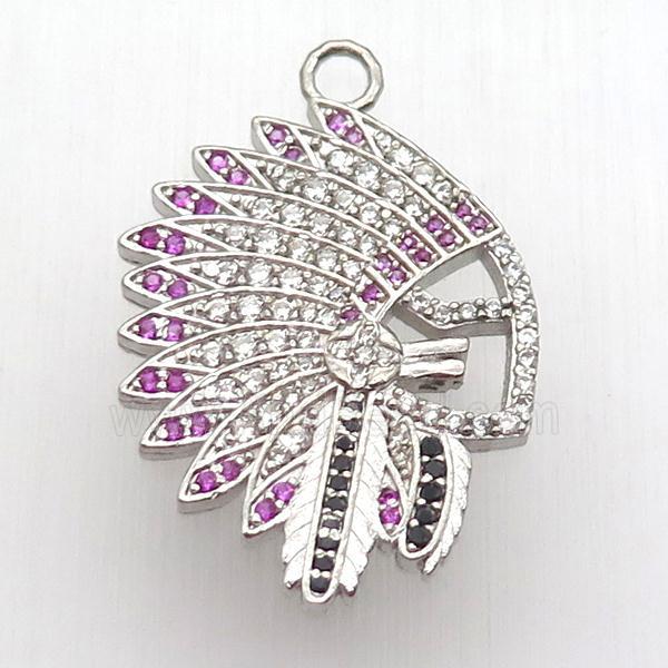 copper pendant paved zircon, Native American, platinum plated