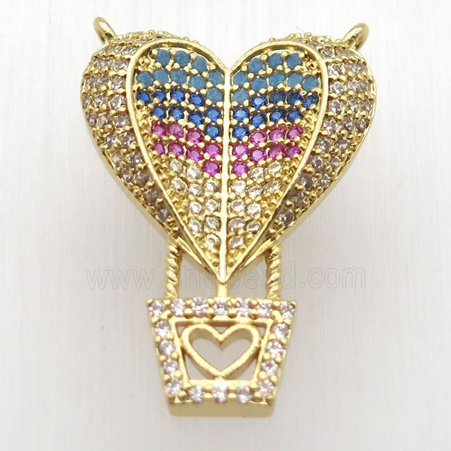 copper fire balloon pendant paved zircon with 2loops, gold plated