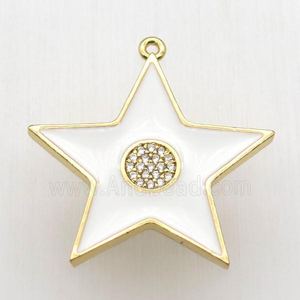 copper star pendant paved zircon, white enameling, gold plated