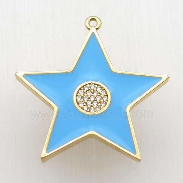copper star pendant paved zircon, blue enameling, gold plated