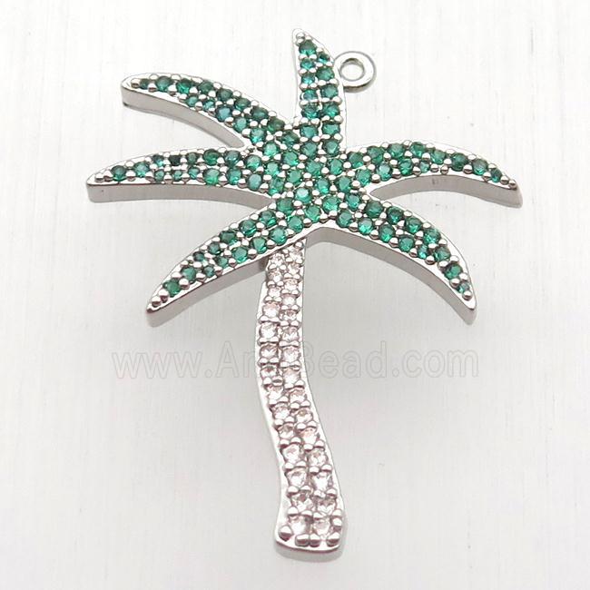 copper coconut tree pendant paved zircon, platinum plated