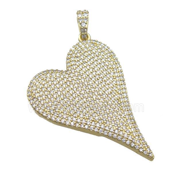 copper heart pendant paved zircon, gold plated
