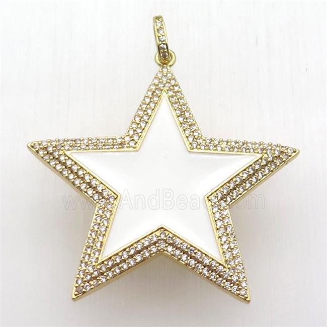 copper star pendant paved zircon, white enameling, gold plated