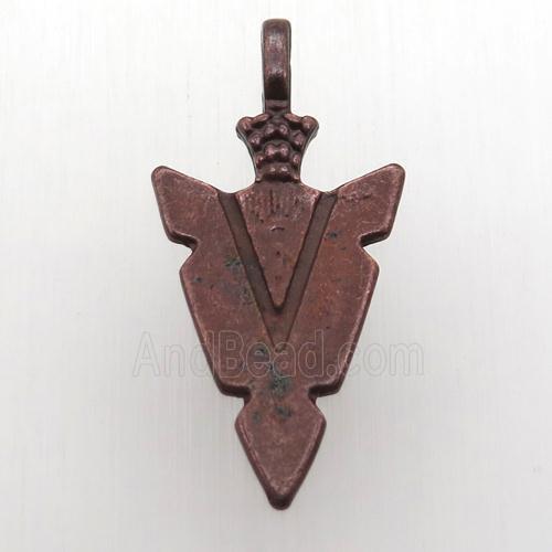 copper arrowhead pendant, antique red