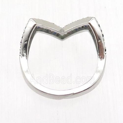 copper Ring paved zircon, resizable, platinum plated