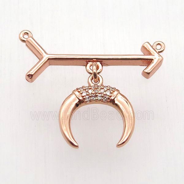 copper arrow pendant, crescent, rose gold