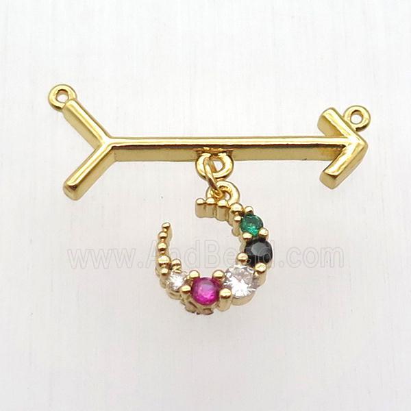 copper arrow pendant, crescent, gold plated