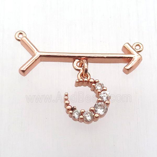 copper arrow pendant, crescent, rose gold