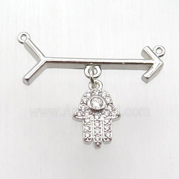 copper arrow pendant, hamsahand, platinum plated