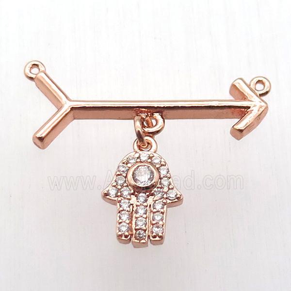 copper arrow pendant, hamsahand, rose gold