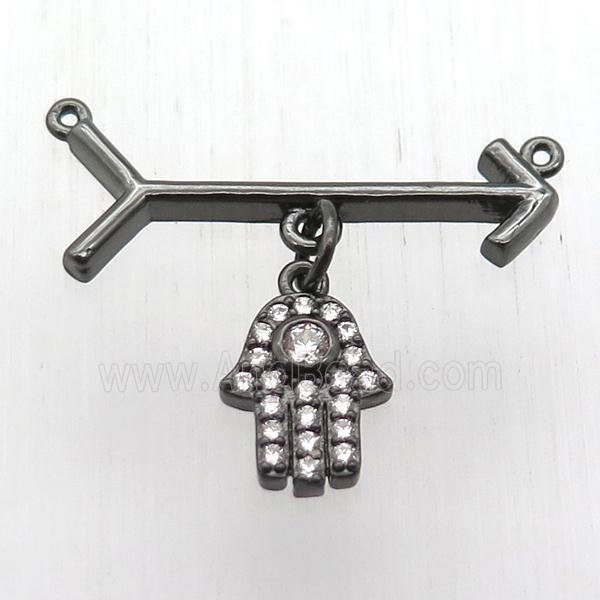 copper arrow pendant, hamsahand, balck plated