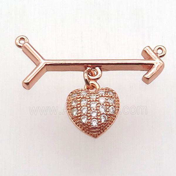 copper arrow pendant, heart, rose gold