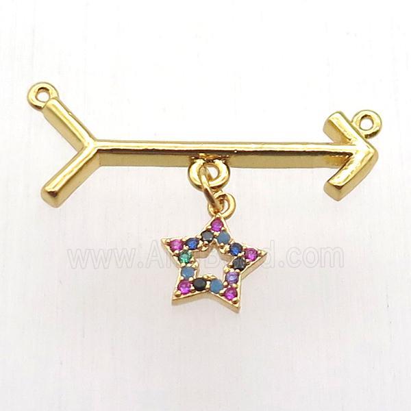 copper arrow pendant, star, gold plated