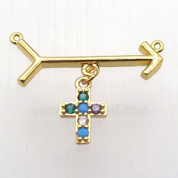 copper arrow pendant, cross, gold plated