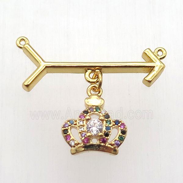 copper arrow pendant, crown, gold plated