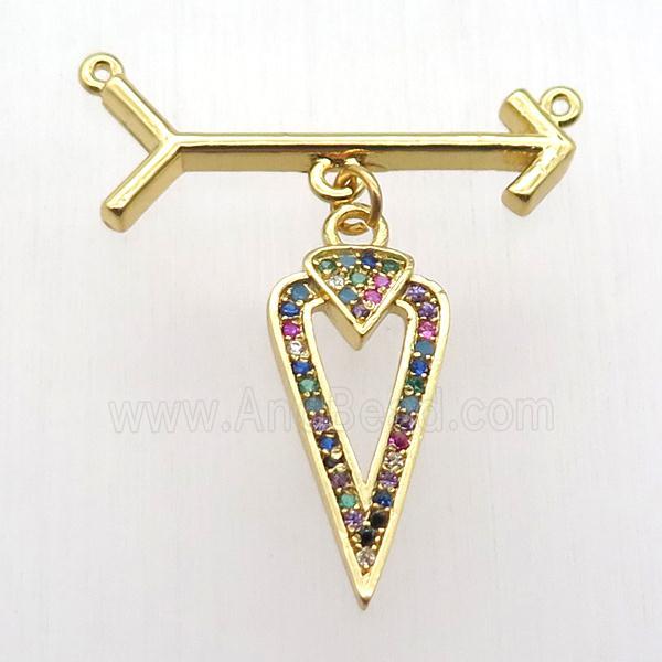 copper arrow pendant, heart, gold plated