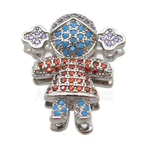 copper girl beads paved zircon, platinum plated