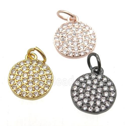 copper circle pendant paved zircon, mixed color
