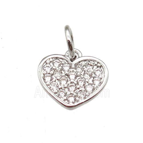 copper heart pendant paved zircon, platinum plated