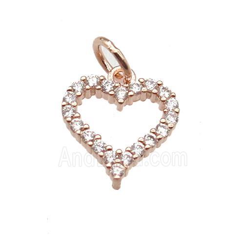 copper heart pendant paved zircon, rose gold