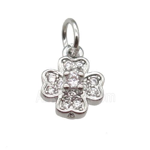 copper clover pendant paved zircon, platinum plated